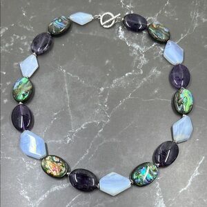 Lucas Lameth LUC Amethyst, Abalone, Blue Chalcedony Necklace